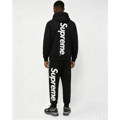 Bstsneaker- Supreme Satin Applique Hooded Sweatshirt & Sweatpants Black 01
