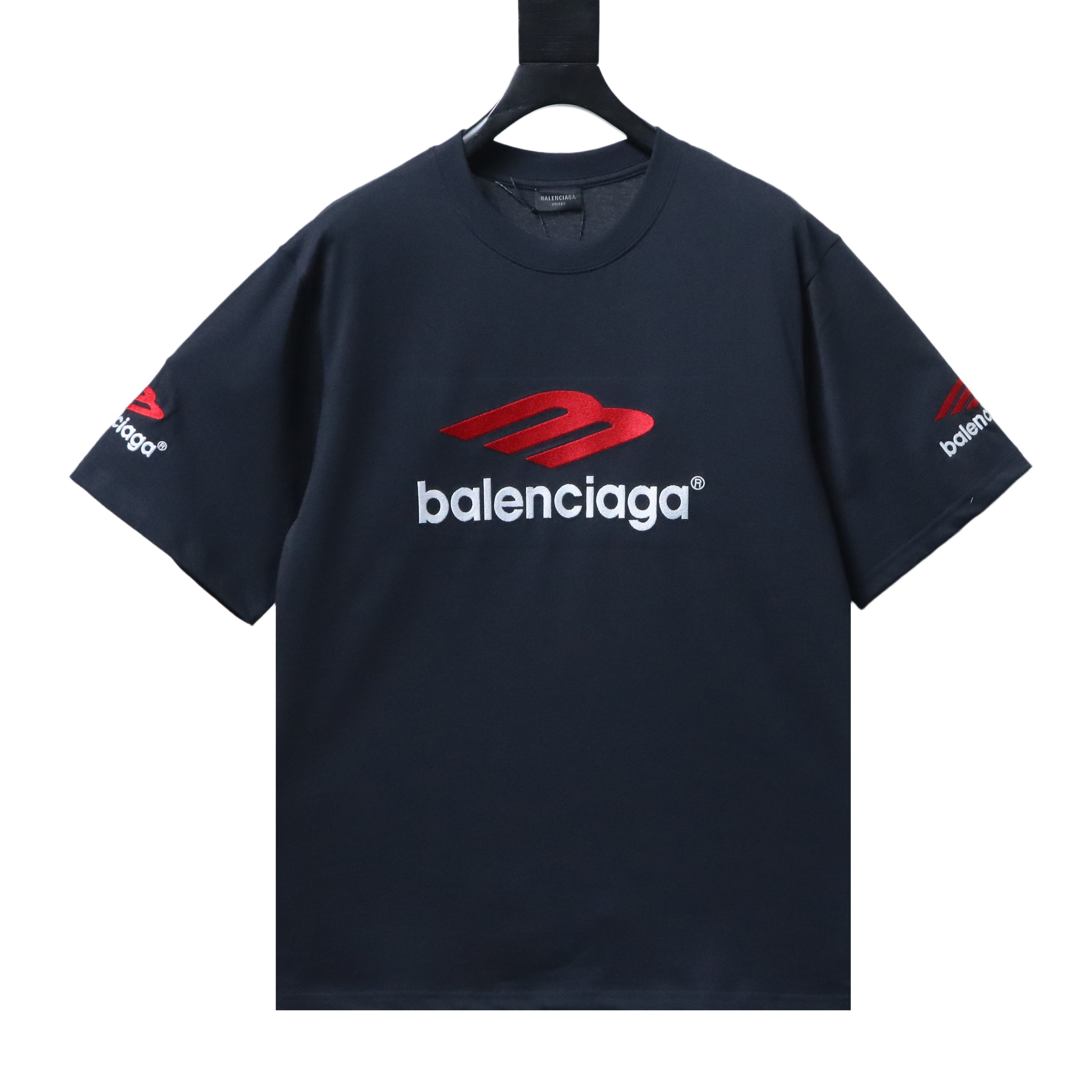 Bstsneaker-Balenciaga Camiseta  Logo Embroidered Preta Tshirt 140