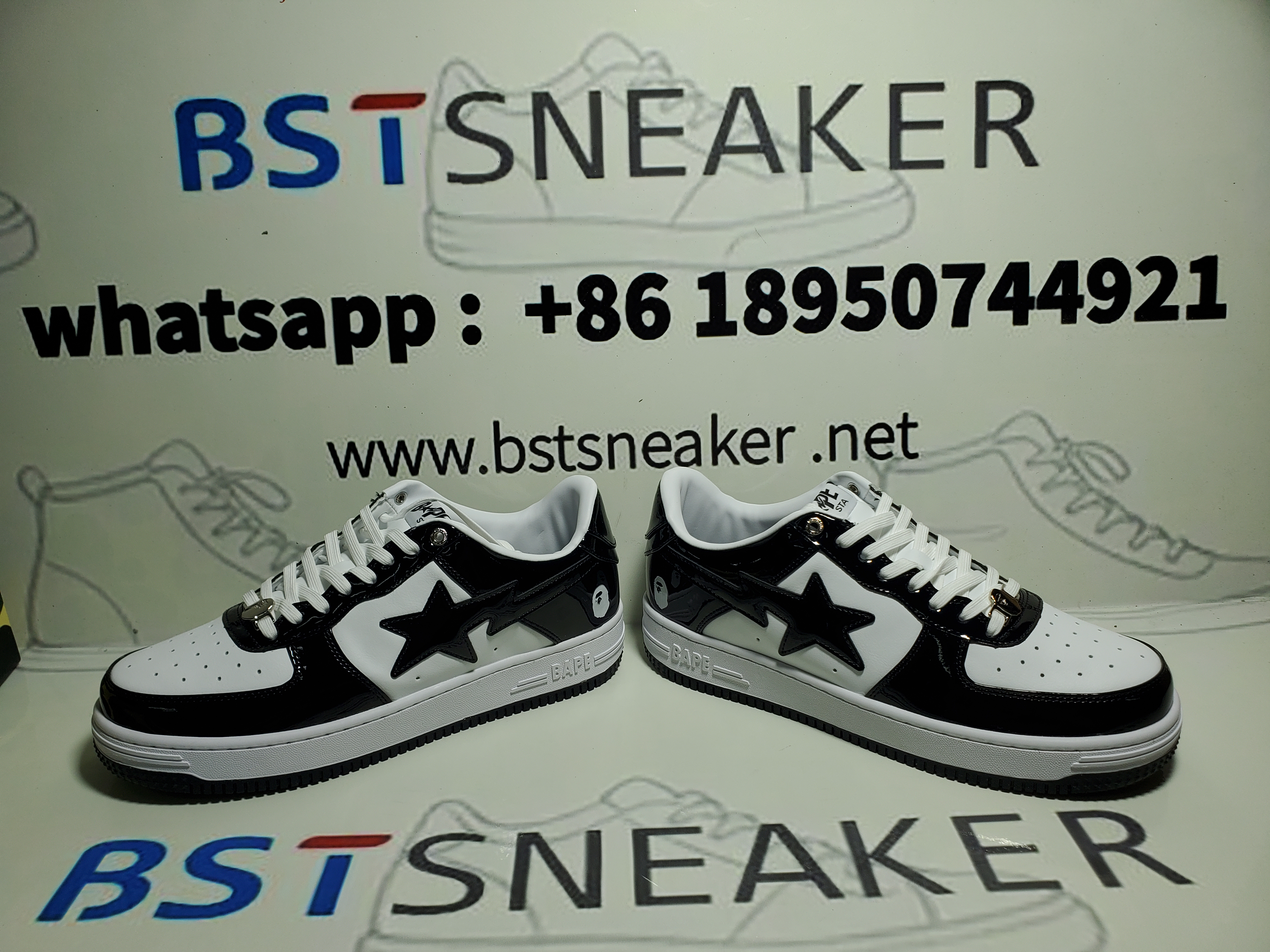 Bstsneaker-A Bathing Ape Bape Sta Patent Leather Black White 1H70-291-001/1H70-191-002