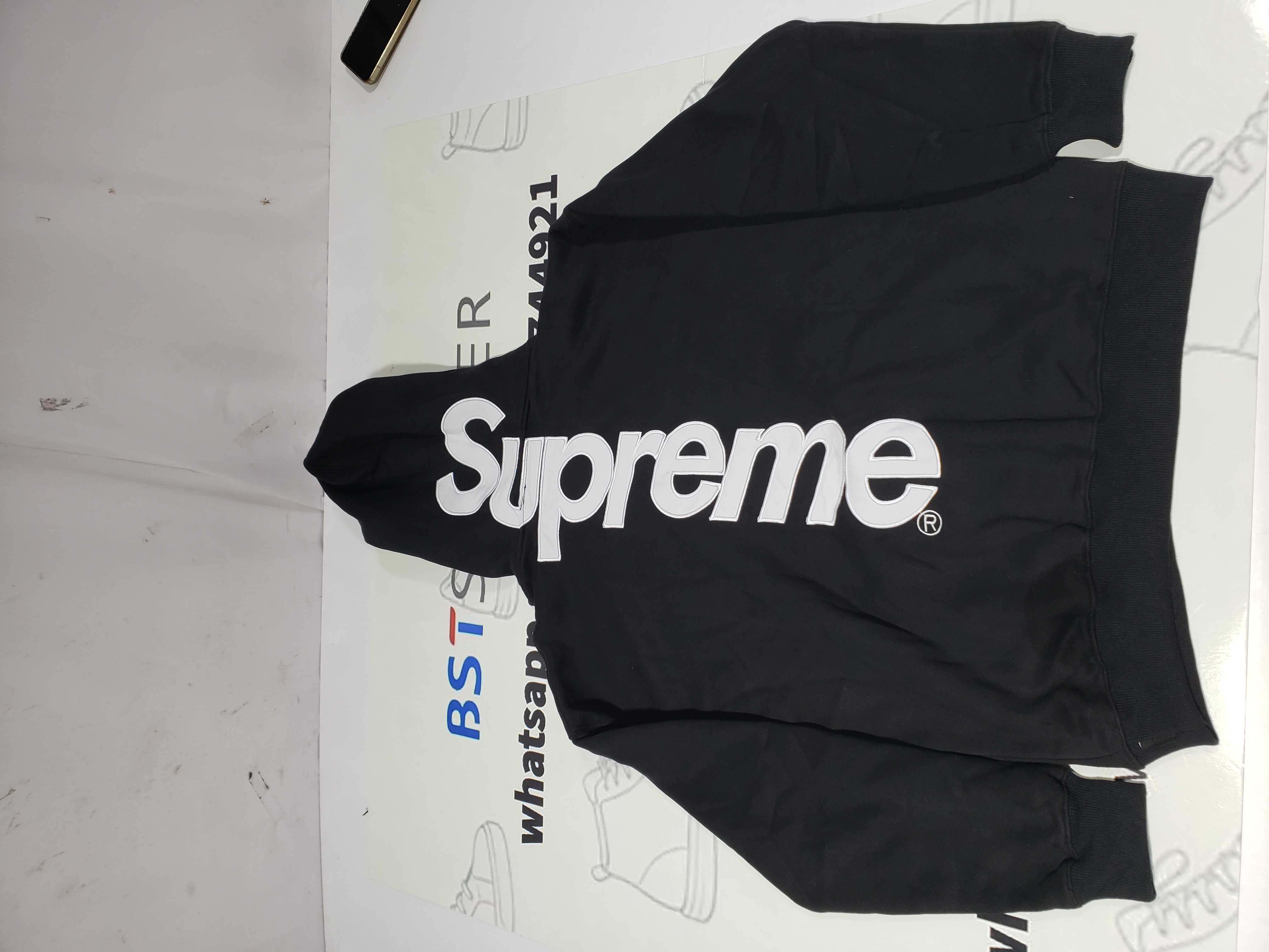 Bstsneaker-Supreme Satin Applique Hooded Sweatshirt Black