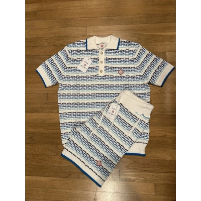Bstsneaker-Casablanca Men's Tuck Stitch Striped Shirt/Short Set 380 01