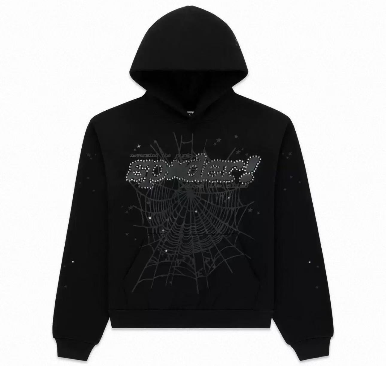 Bstsneaker-Sp5der Rhinestone Punk V2 Hoodie Black 180