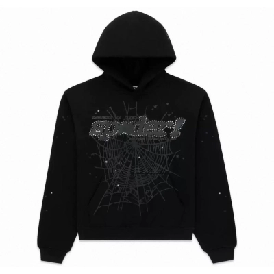 Bstsneaker-Sp5der Rhinestone Punk V2 Hoodie Black 180 01