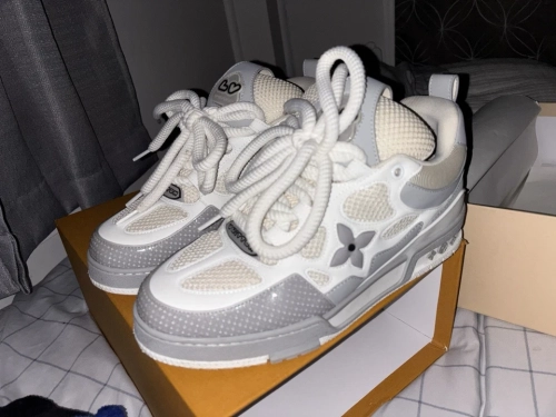 Bstsneaker-Louis Vuitton Leather lace up Fashionable Board Shoes White Gray 1ACQP4 SK8 review 