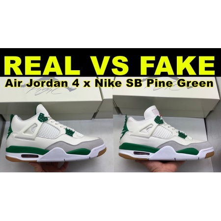 Real vs fake Nike SB x Air Jordan 4 Pine Green sneakers from bstsneaker.com