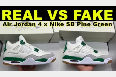 Real vs fake Nike SB x Air Jordan 4 Pine Green sneakers from bstsneaker.com