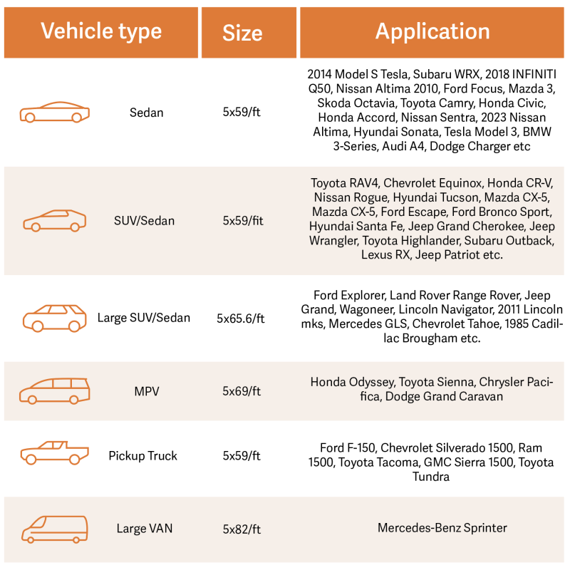 Kakawrap vinyl wrap size reference