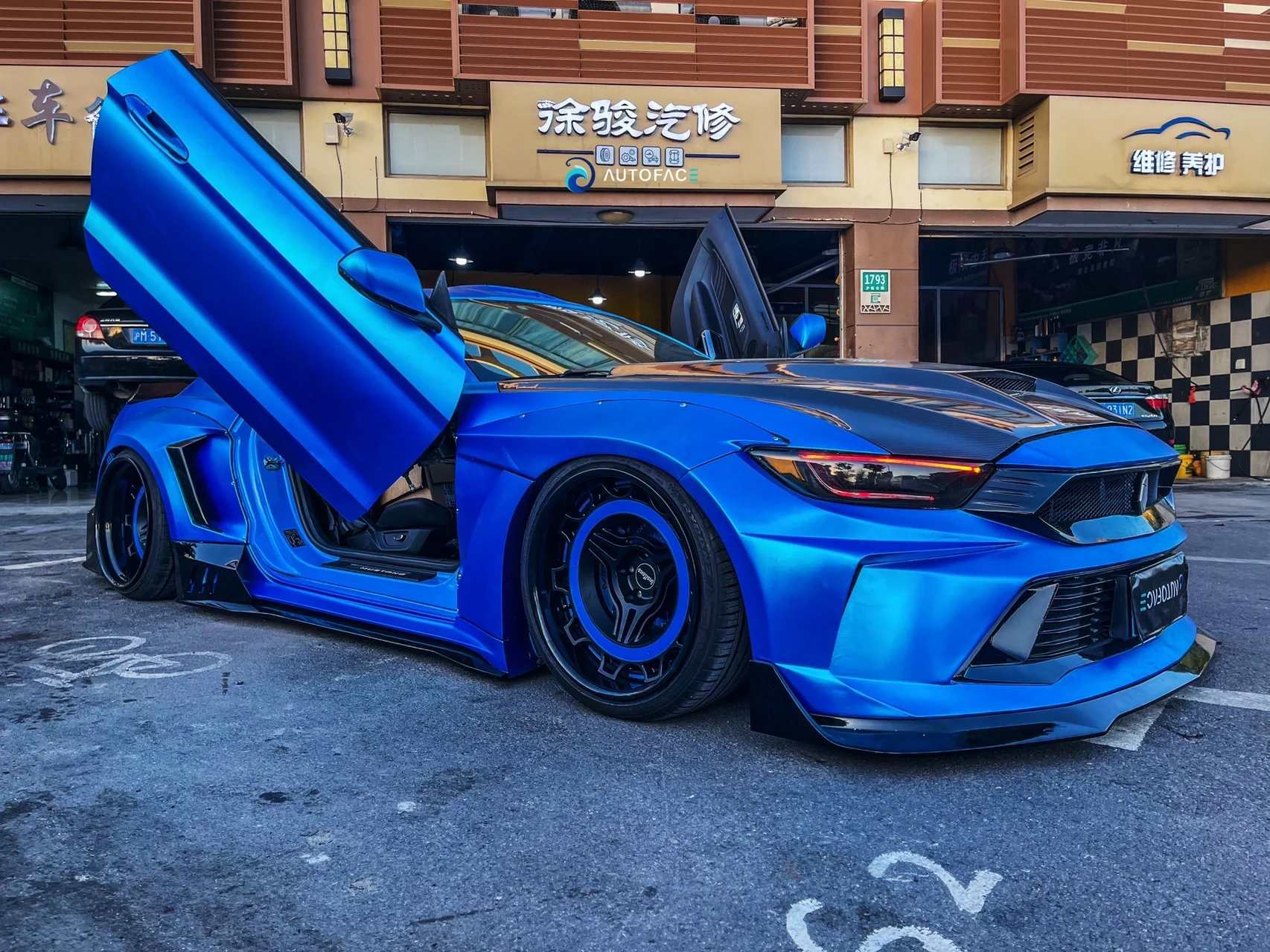 Matte Chrome Blue Vinyl Car Wrap For Ford Mustang K-1028