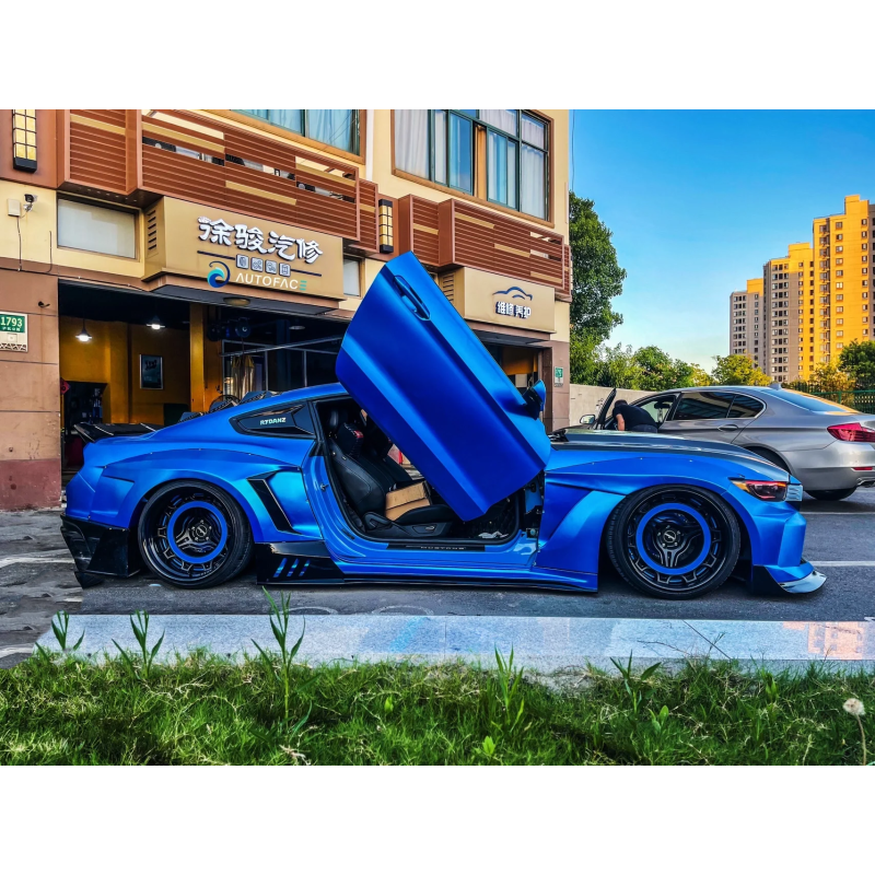 Matte Chrome Blue Vinyl Car Wrap For Ford Mustang K-1028