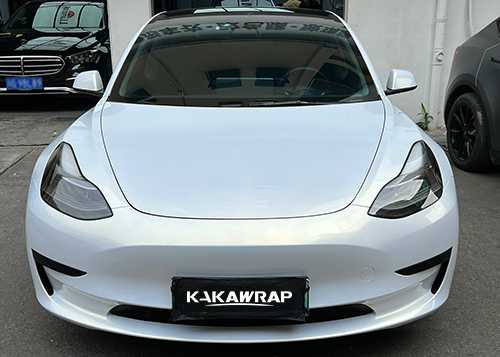 Glossy Diamond Gold White Vinyl Car Wrap K-4020 | Tesla model 3