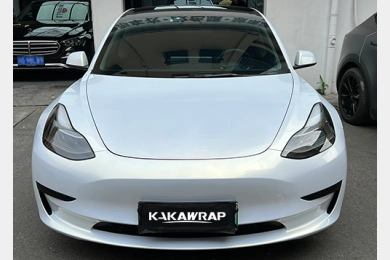 Glossy Diamond Gold White Vinyl Car Wrap K-4020 | Tesla model 3