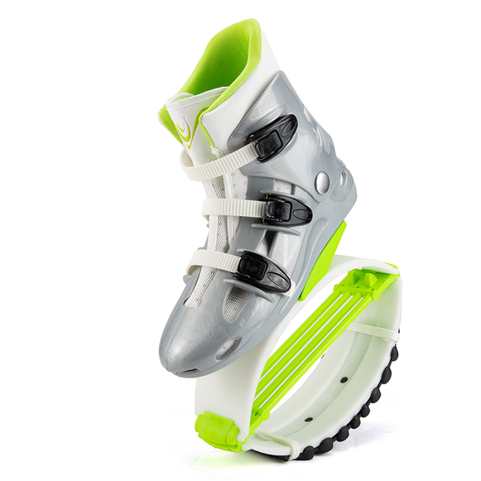SYJ4 New Kangaroo Jump Shoes Upgrade 4T Spring Stilts Adult Anti-Gravity Running Sports Shoes Indoor Fitness Body Bounce Boots Silver +green