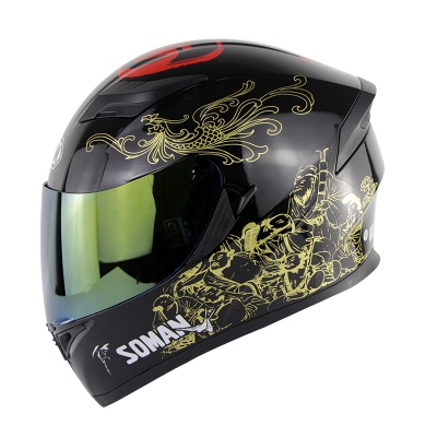 Full Face Helmet - DOT Approved Dual Lens Flip Cover Soman SM960 8lmmortal gold