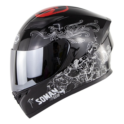 Full Face Helmet - DOT Approved Dual Lens Flip Cover Soman SM960 8lmmortal silver