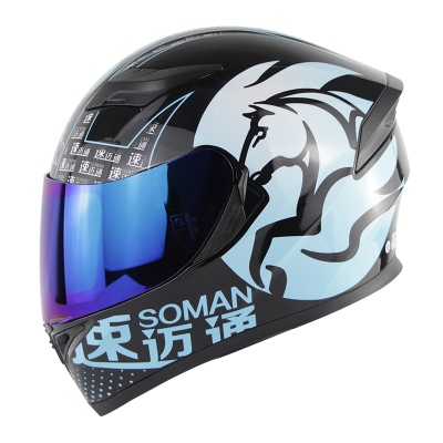 Full Face Helmet - DOT Approved Dual Lens Flip Cover Soman SM960 blue with blue film