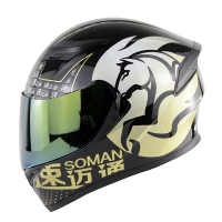 Full Face Helmet - DOT Approved Dual Lens Flip Cover Soman SM960 gold