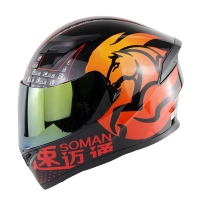 Full Face Helmet - DOT Approved Dual Lens Flip Cover Soman SM960 red with gold