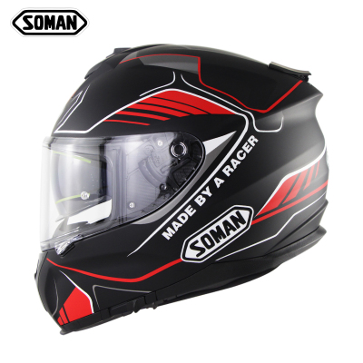 Full Face Helmet-ECE&DOT Soman  casco Double Lens capacetes SM961 Gamma-Black Red