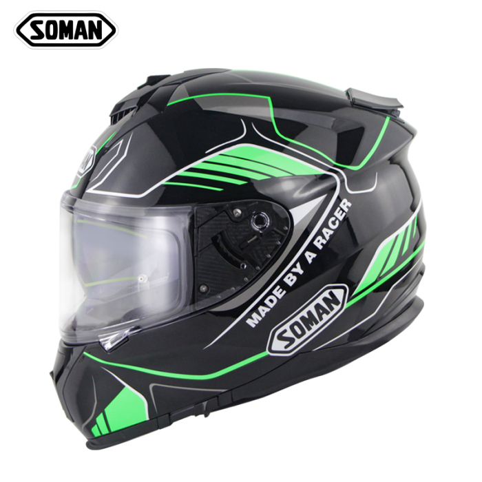 Full Face Helmet-ECE&DOT Soman  casco Double Lens capacetes SM961 Gamma-fluorescent green