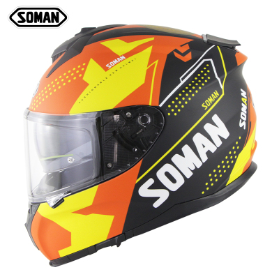 Full Face Helmet-ECE&DOT Soman  casco Double Lens capacetes SM961 Matte black orange