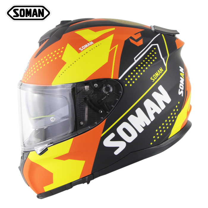 Full Face Helmet-ECE&DOT Soman  casco Double Lens capacetes SM961 Matte black orange
