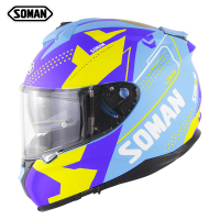 Full Face Helmet-ECE&DOT Soman  casco Double Lens capacetes SM961 matte blue yellow