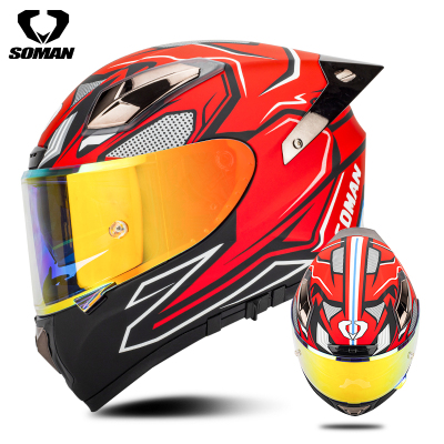 Full face helmet - SOMAN FRP new fiberglass double sided mirror Casco para TAIKO Red