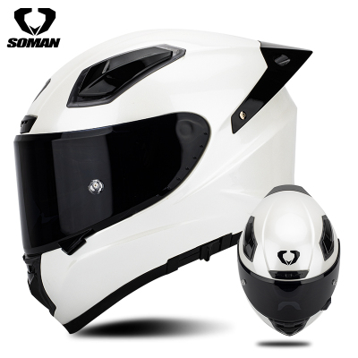 Full face helmet - SOMAN FRP new fiberglass double sided mirror Casco para TAIKO White