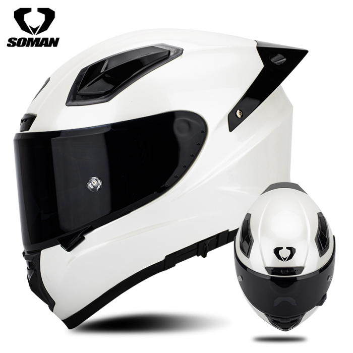 Full face helmet - SOMAN FRP new fiberglass double sided mirror Casco para TAIKO White