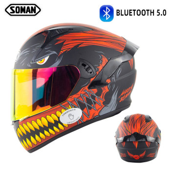 Full Face Helmet- casco with big Spoiler Double lens SOMAN SM968 black red monster