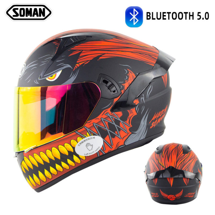 Full Face Helmet- casco with big Spoiler Double lens SOMAN SM968 black red monster