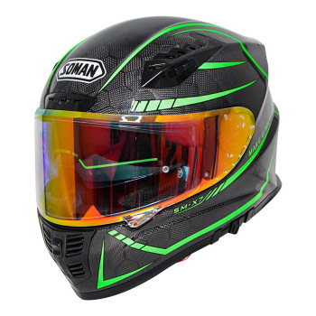 Full Face Helmet-Carbon Fiber with Chrome Double Lens Capacetes Casco SOMAN X7 Black green