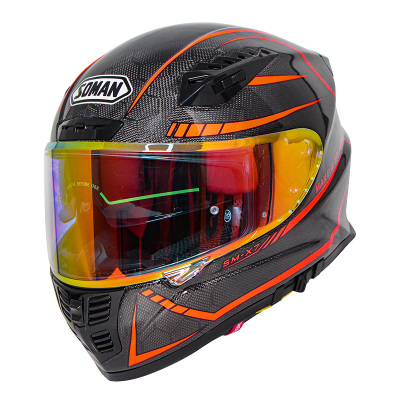 Full Face Helmet-Carbon Fiber with Chrome Double Lens Capacetes Casco SOMAN X7 Black red freelander