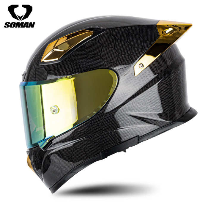 Full Face Helmet-New Forged Carbon Fiber lightweight XXXL big size  SM-X8 Snake carbonfiber - gold