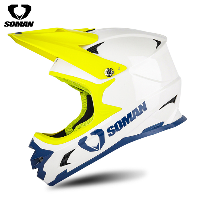 Motocross helmet-New SOMAN riding off-road helmet M9 white blue yellow