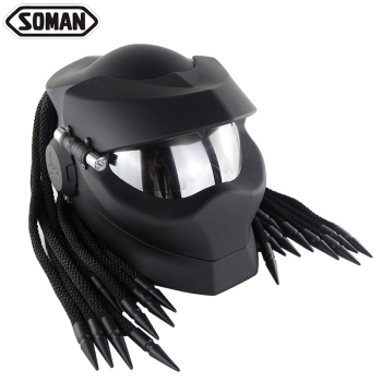 Flip-Up Modular Helmet- Flip up with braid casque Silver Lens Soman SM958 matte black