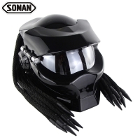 Flip-Up Modular Helmet- Flip up with braid casque Silver Lens Soman SM958 shinning black