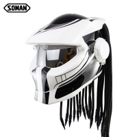 Flip-Up Modular Helmet- Flip up with braid casque Silver Lens Soman SM958 White start