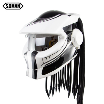 Flip-Up Modular Helmet- Flip up with braid casque Silver Lens Soman SM958 White start
