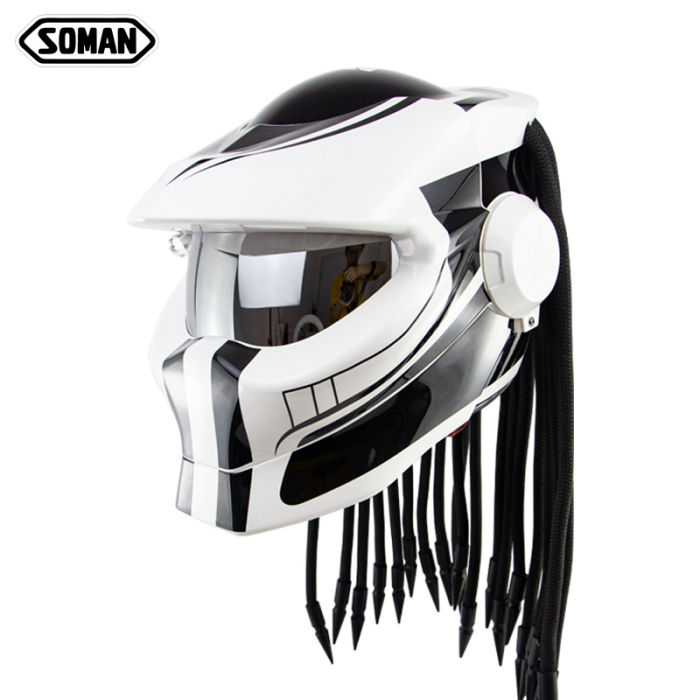 Flip-Up Modular Helmet- Flip up with braid casque Silver Lens Soman SM958 White start