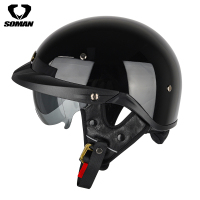 Half Face helmet－motorcycle helmet with inner len retro  H3 bright black