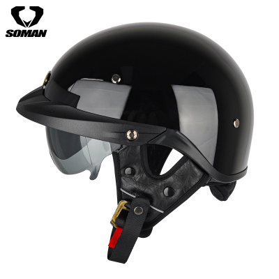 Half Face helmet－motorcycle helmet with inner len retro  H3 bright black
