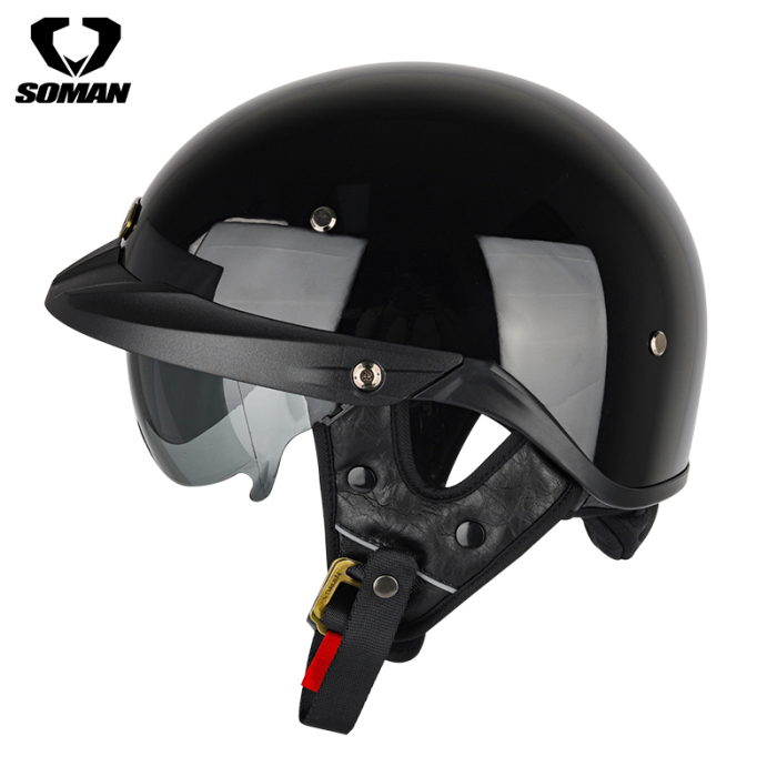 Half Face helmet－motorcycle helmet with inner len retro  H3 bright black