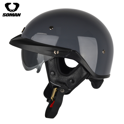 Half Face helmet－motorcycle helmet with inner len retro  H3 cement gray