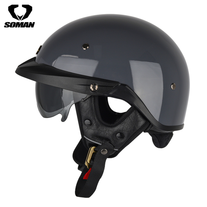 Half Face helmet－motorcycle helmet with inner len retro  H3 cement gray