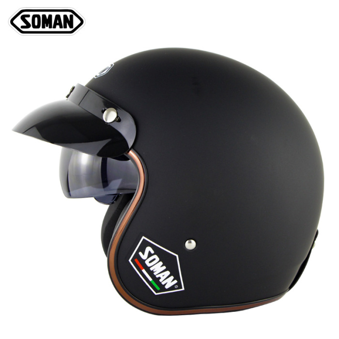 Open Face helmet－Soman SM521 Vintage Motorcycle Helmets With sunvisor  SM521 Dumb black
