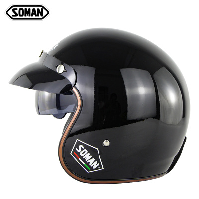 Open Face helmet－Soman SM521 Vintage Motorcycle Helmets With sunvisor  SM521 Bright black