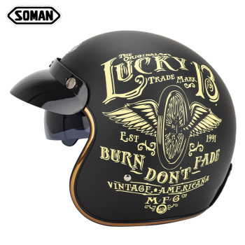 Open Face helmet－Soman SM521 Vintage Motorcycle Helmets With sunvisor  SM521 lucky13