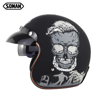 Open Face helmet－Soman SM521 Vintage Motorcycle Helmets With sunvisor  SM521 Matte Black Avatar