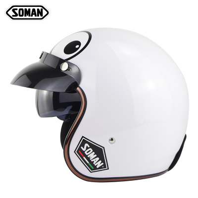Open Face helmet－Soman SM521 Vintage Motorcycle Helmets With sunvisor  SM521 White